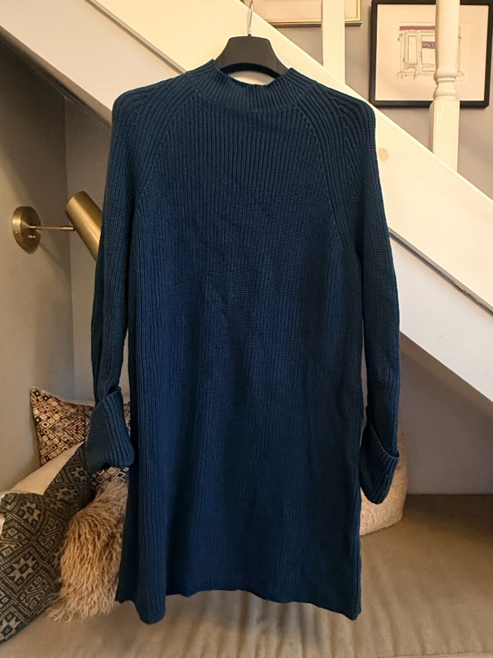 Banana Republic Factory Ribbed Cotton Sweater Dress (XXL, Teal)